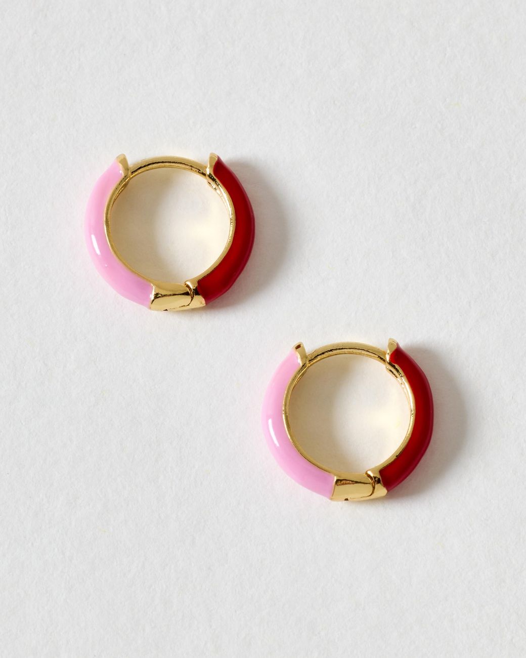 Oliver Bonas White Emma & Red Enamel Inlay Huggie Hoop Earrings
