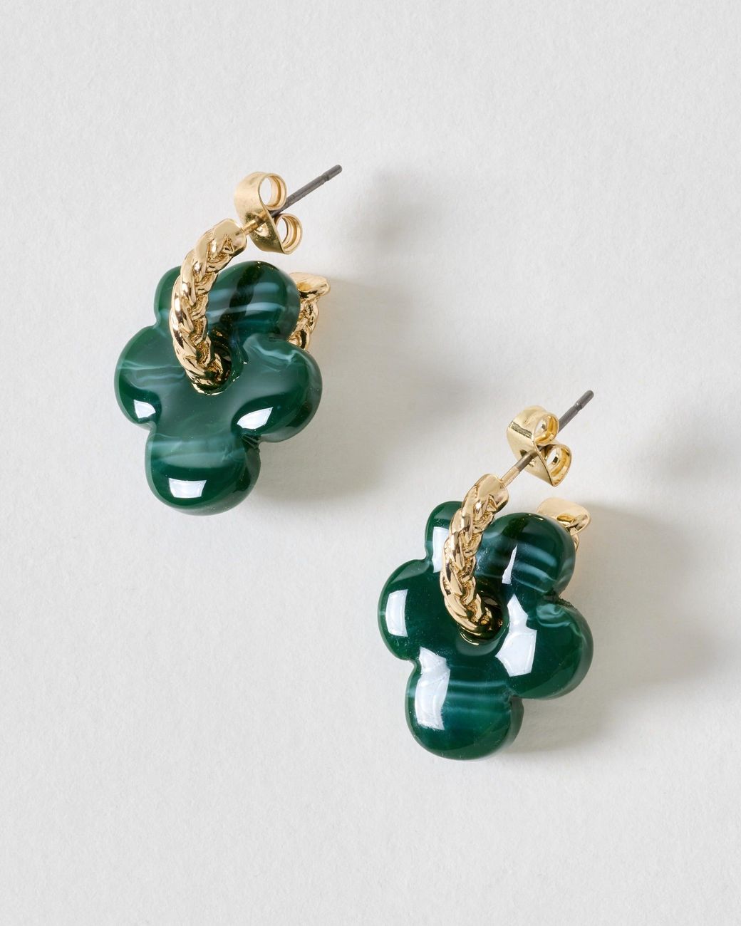 Oliver Bonas Green Valentina Resin Flower Charm Earrings