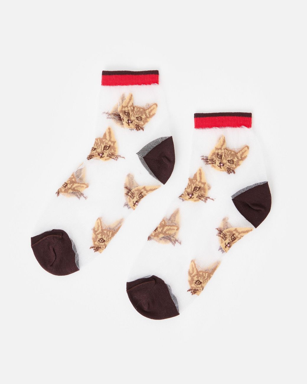 Oliver Bonas Pink Red & Cat Sheer Ankle Socks