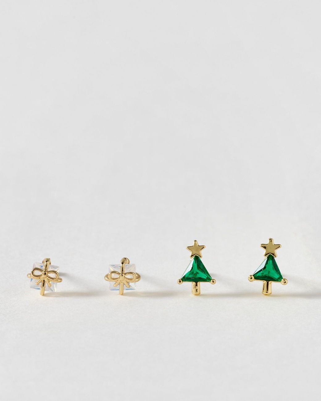Oliver Bonas Metallic Carol Christmas Motif Stone Stud Earrings Set Of Two