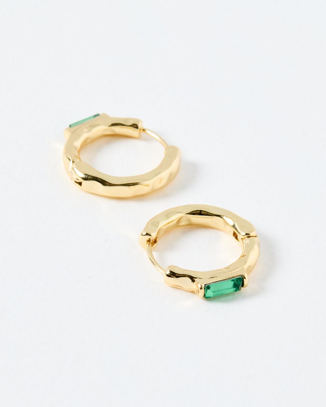 Oliver Bonas Metallic Gal Baguette Stone Huggie Earrings Large