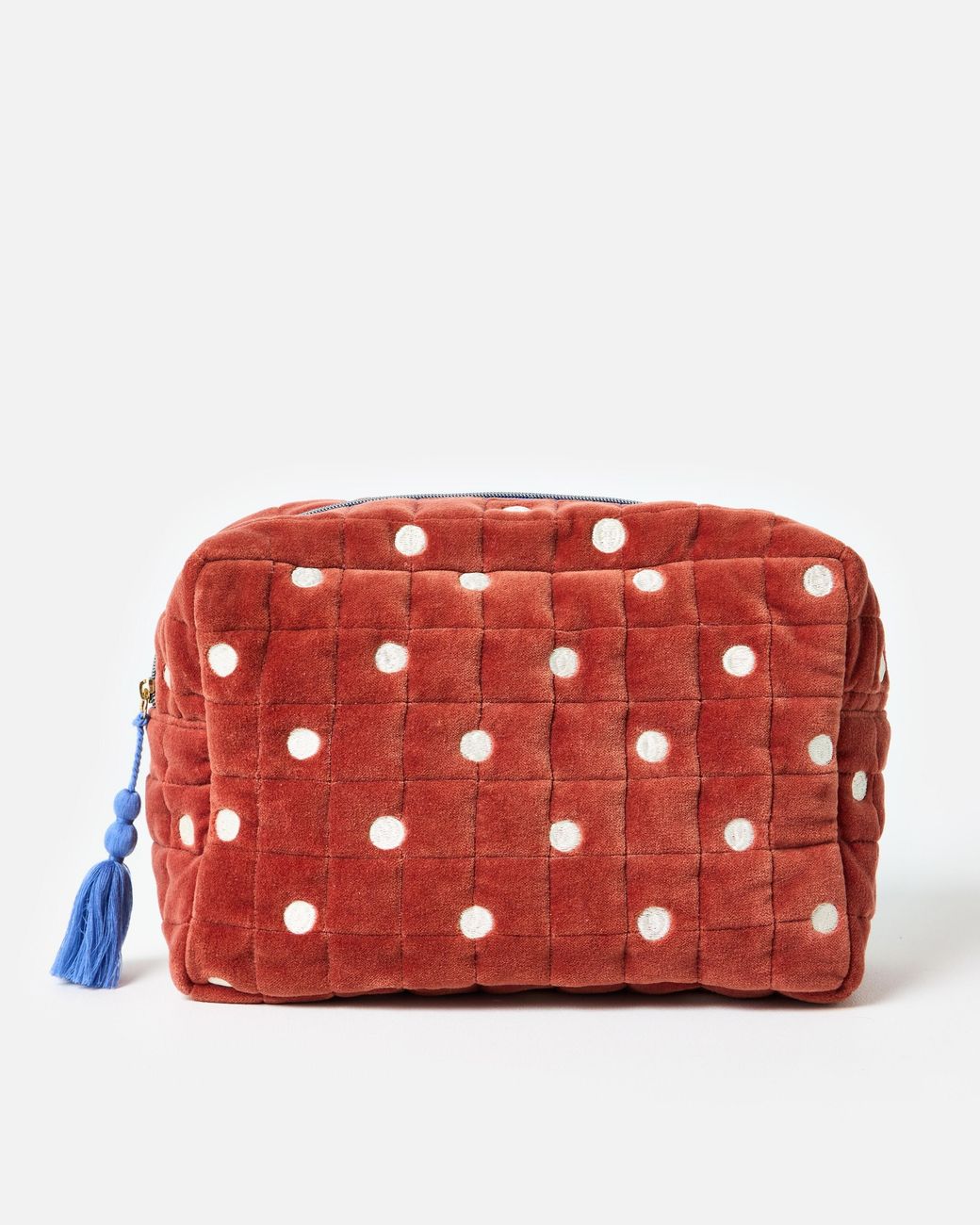 Oliver Bonas Red Rust Orange Polka Dot Velvet Wash Bag
