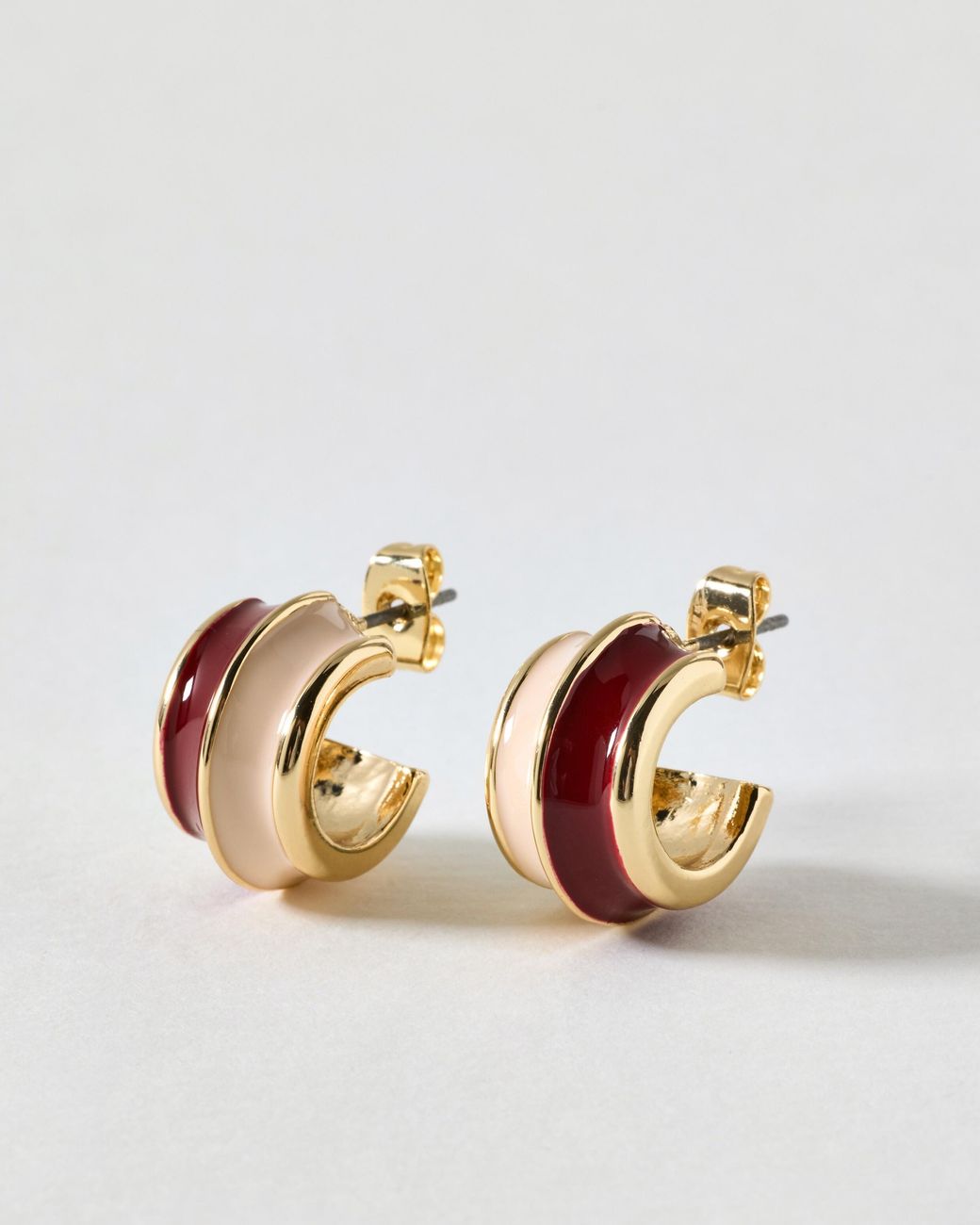 Oliver Bonas Metallic Annie & Cream Enamel Mini Hoop Earrings