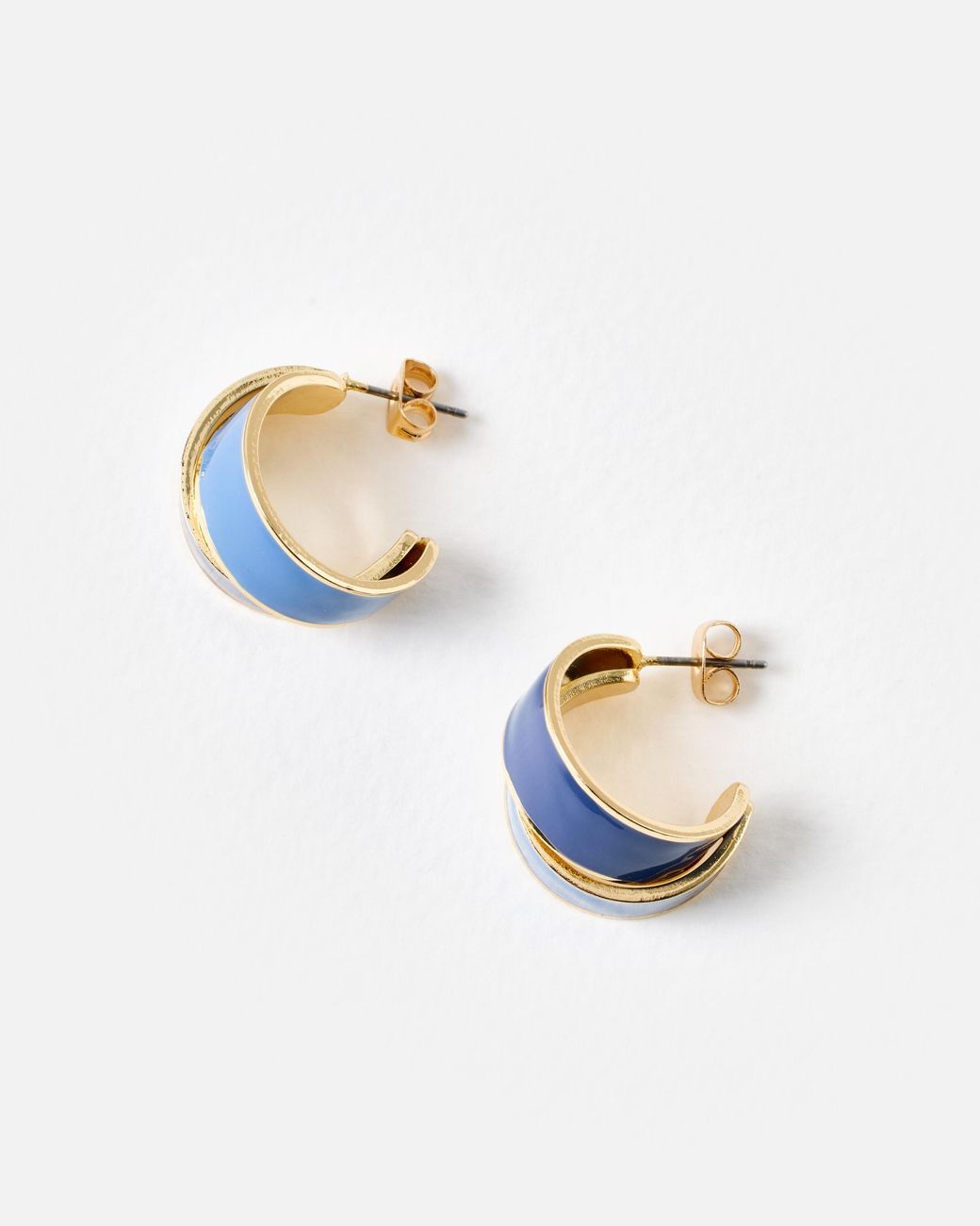 Oliver Bonas Blue Payson Double Row Enamel Hoop Earrings