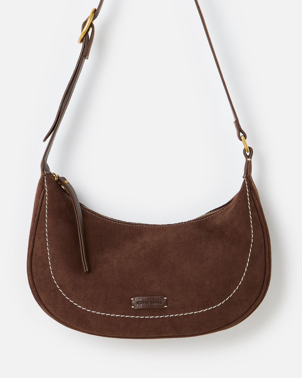 Oliver Bonas Brown Ida Chocolate Faux Suede Sling Crossbody Bag