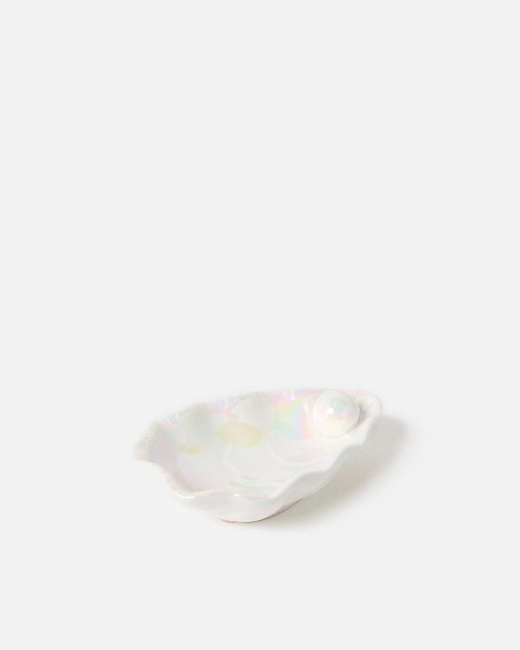 Oliver Bonas White Oyster Lustre Ceramic Ring Dish