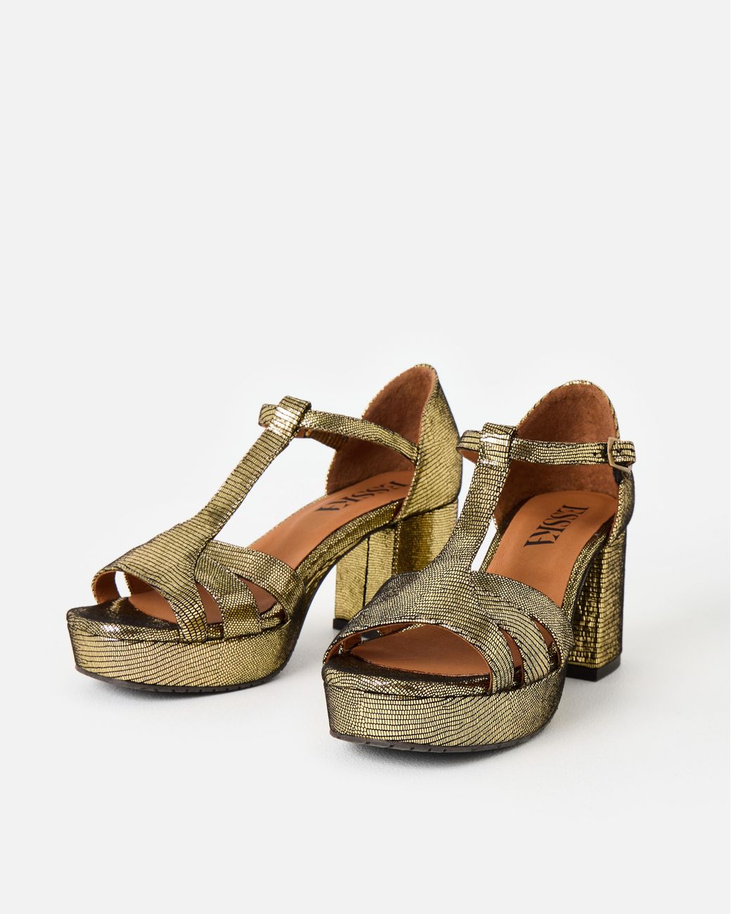 Esska Natural Cam Metallic Platform Heeled Sandals, Size 3