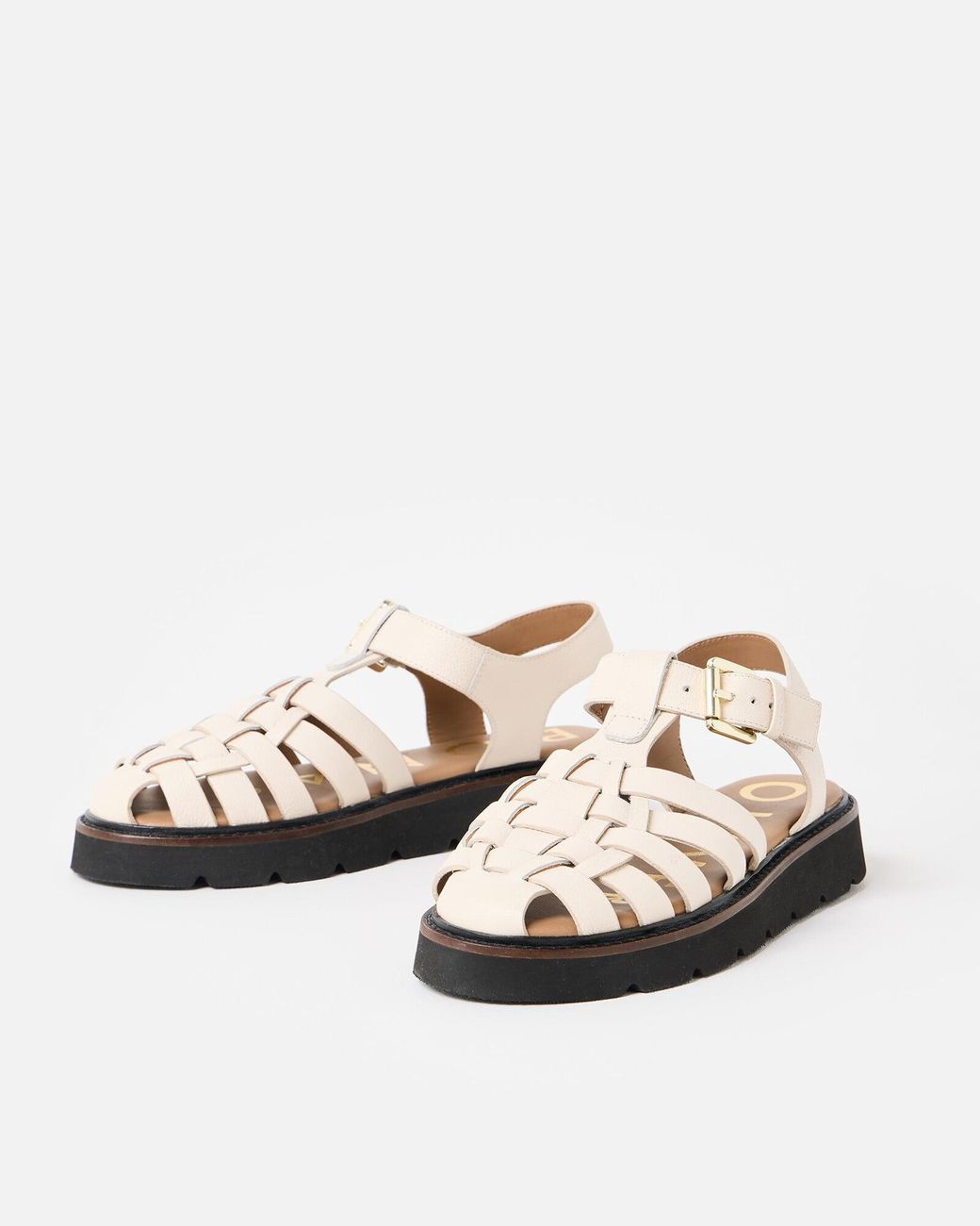 Oliver Bonas White Ecru Leather Weave Fisherman Sandals, Size Uk 4