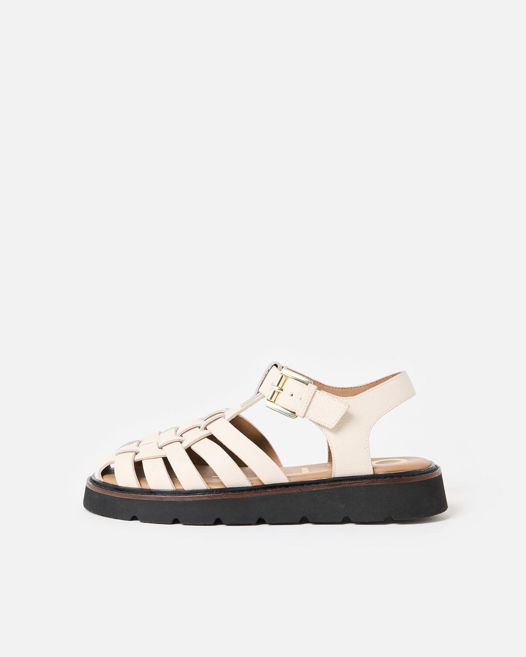 Oliver Bonas White Ecru Leather Weave Fisherman Sandals, Size Uk 4