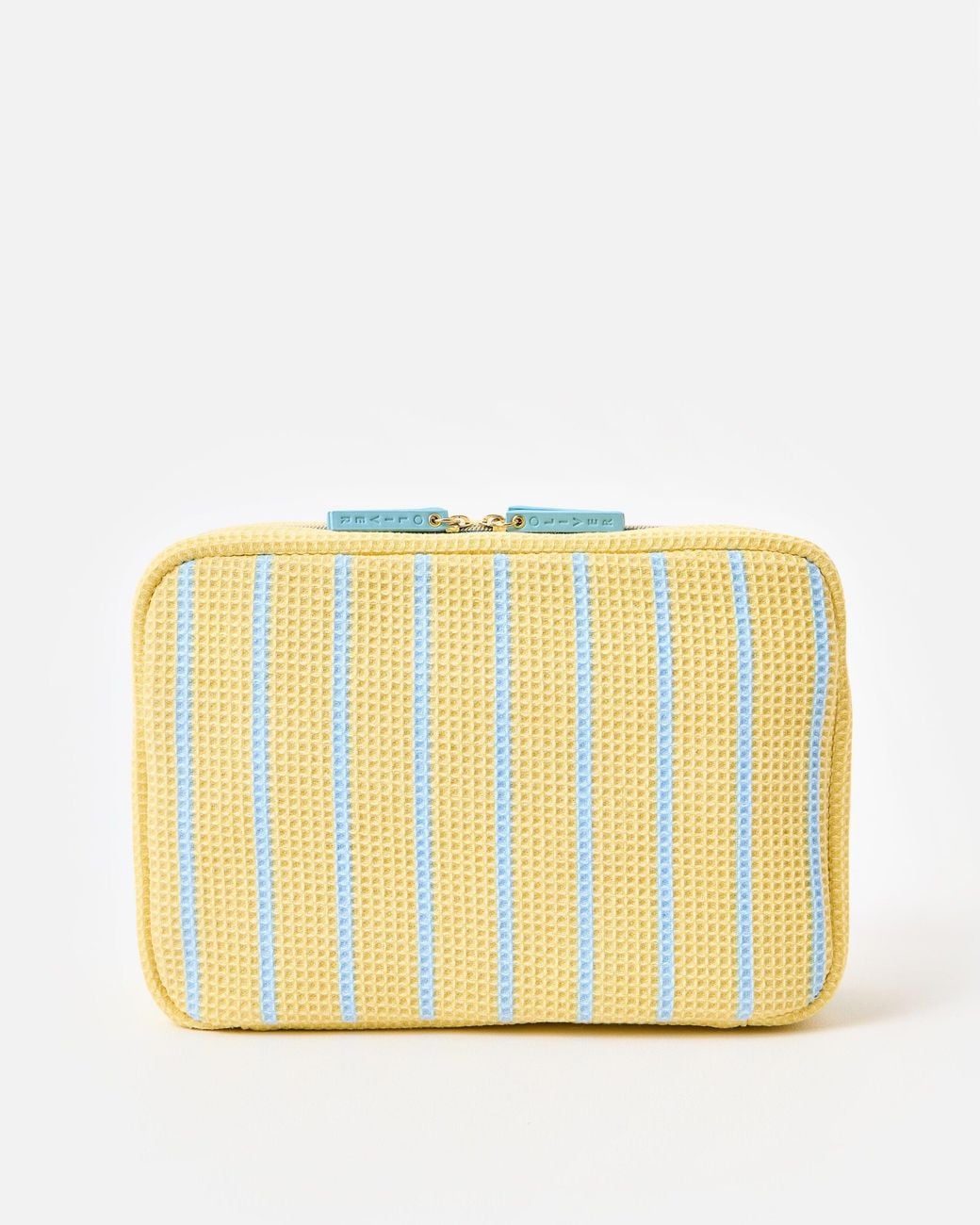 Oliver Bonas Yellow & Blue Striped Waffle Fold Out Wash Bag