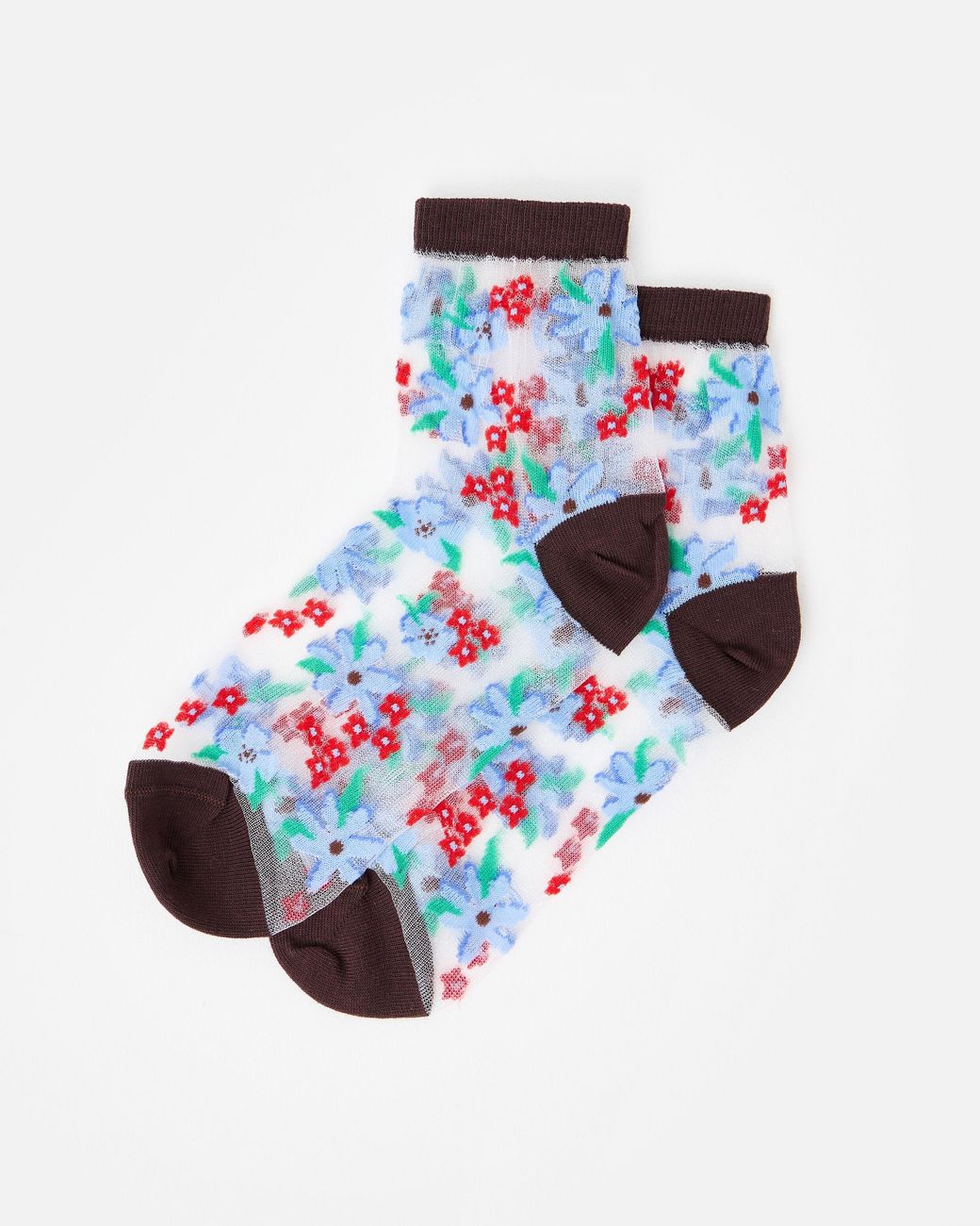 Oliver Bonas White & Red Floral Sheer Ankle Socks