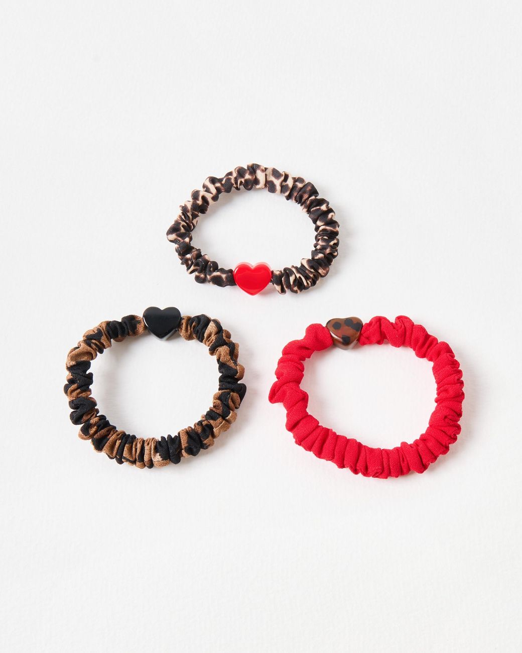 Oliver Bonas Cecily Animal Print & Red Heart Mini Scrunchies Set Of Three