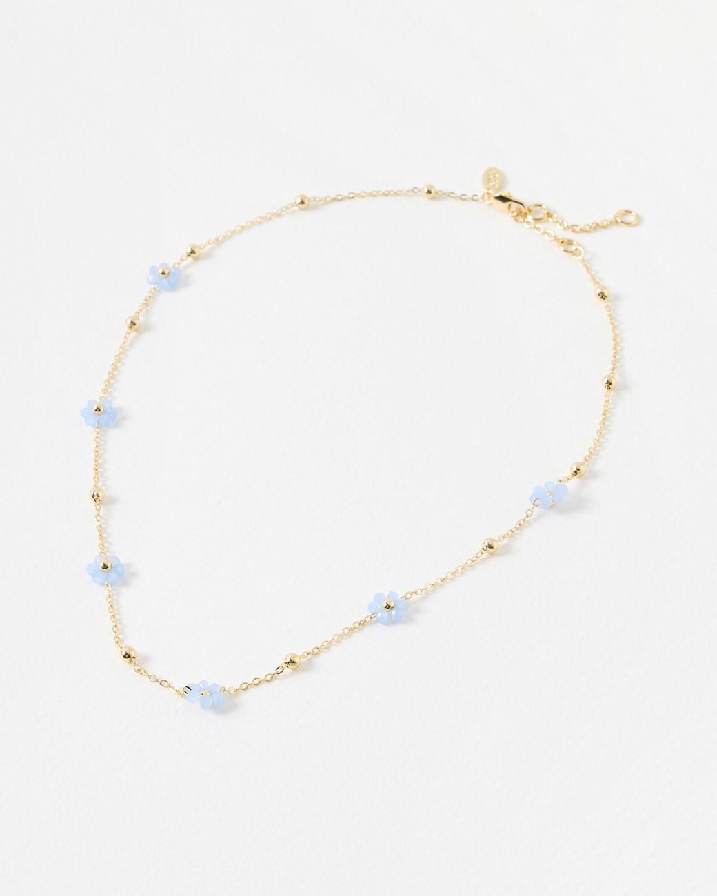 Oliver Bonas White Rosaria Blue Beaded Flower Chain Necklace
