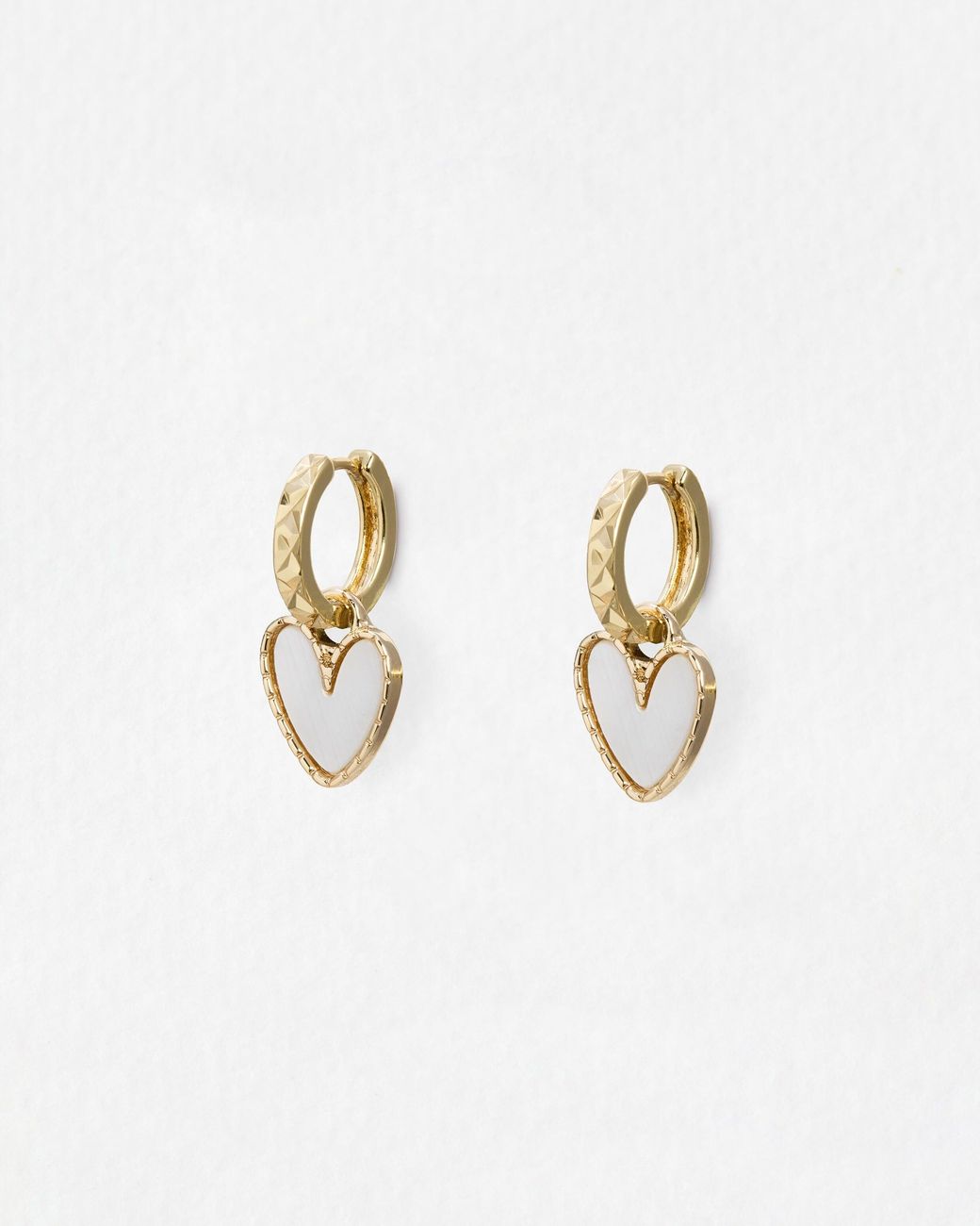 Oliver Bonas White Ansel Mother Of Pearl Heart Huggie Earrings
