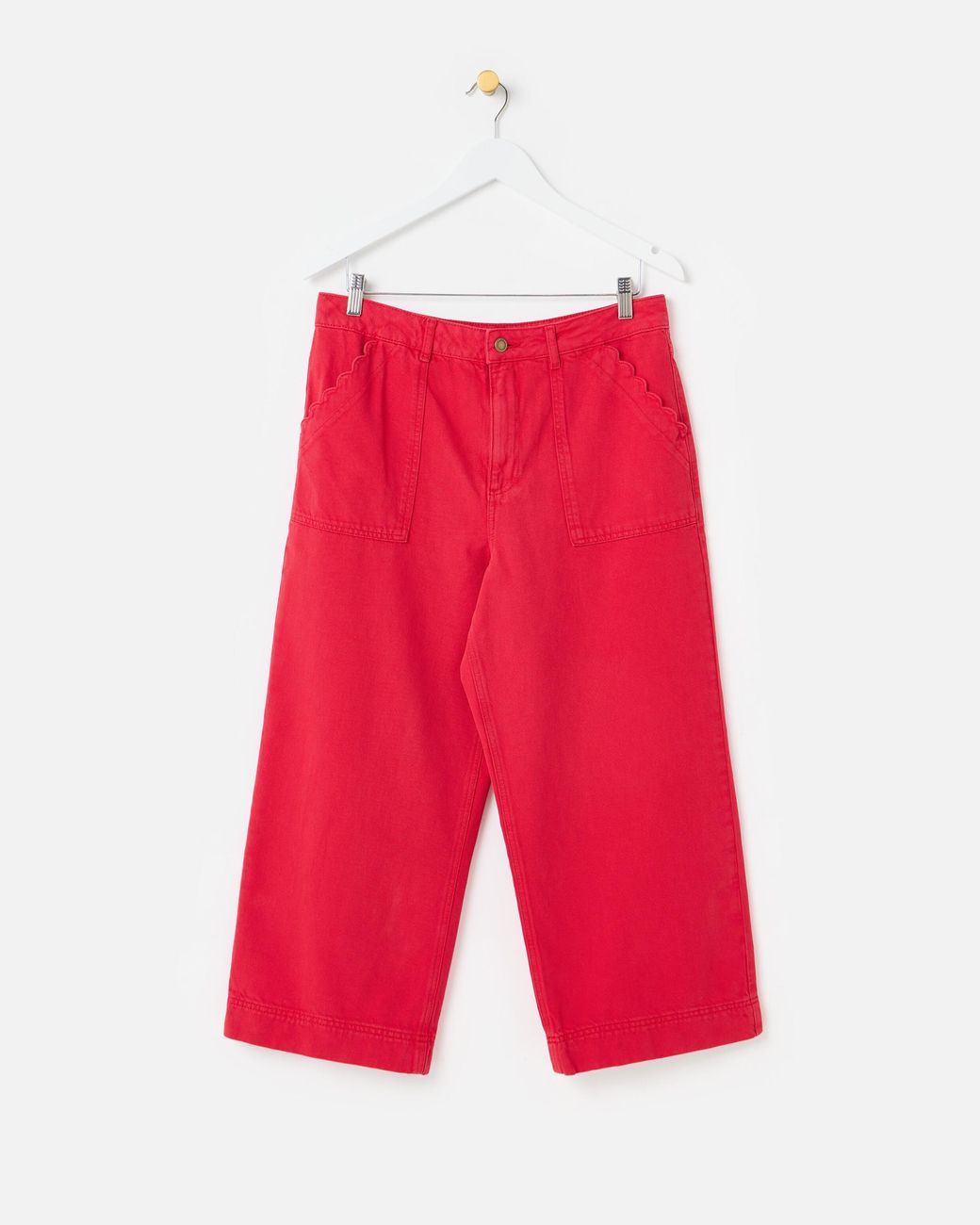 Oliver Bonas Red Scalloped Pocket Cropped Wide Leg Jeans, Size 10