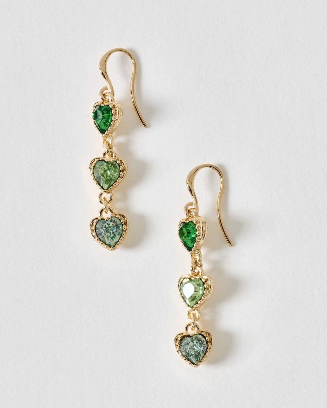 Oliver Bonas Metallic Intira Stone Heart Tiered Drop Earrings