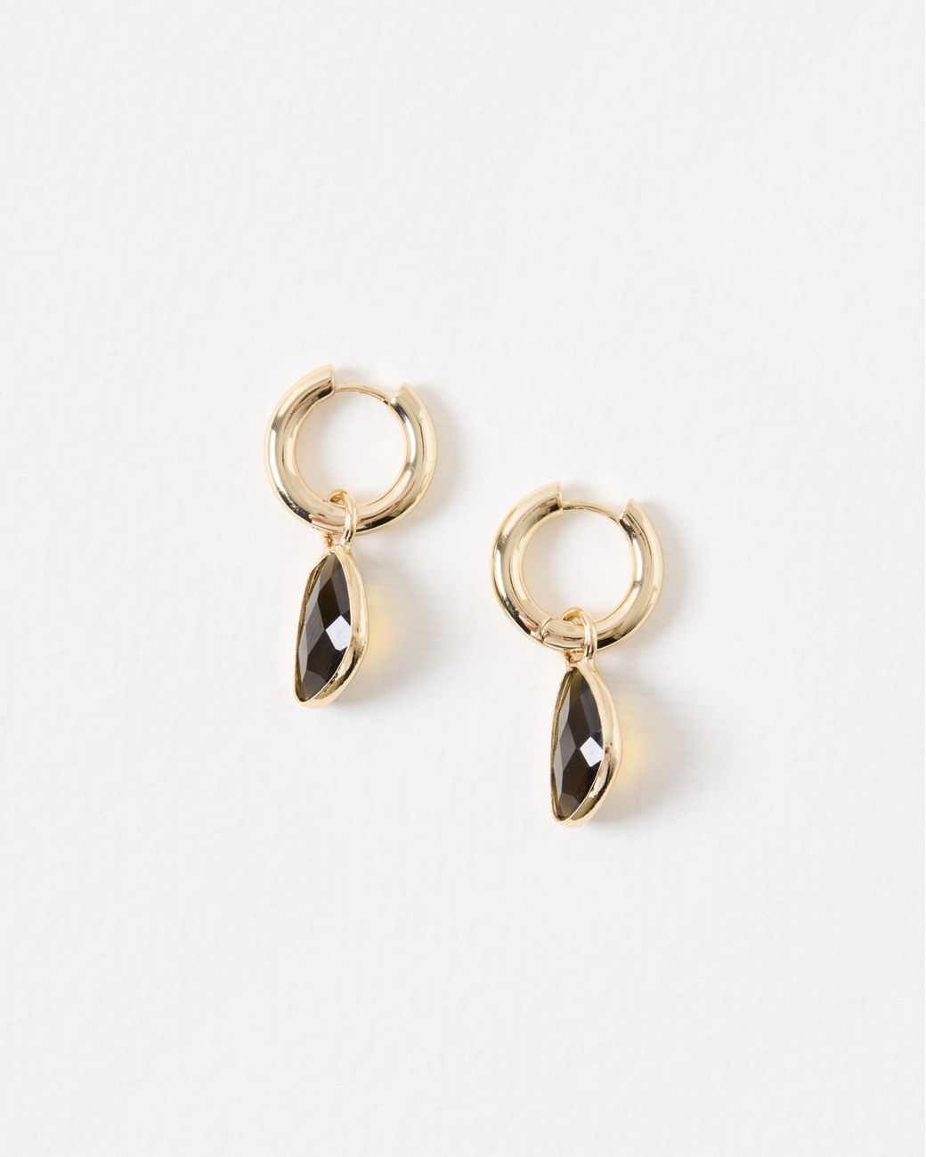 Oliver Bonas White Melody Brown Stone Gold Tone Huggie Earrings
