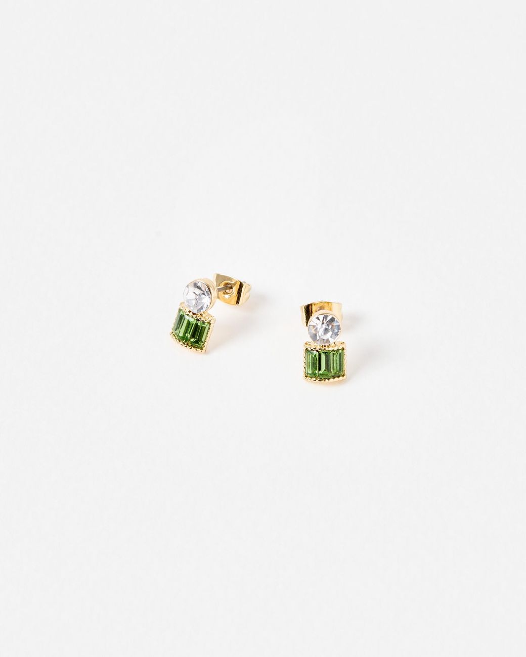 Oliver Bonas Blue Dia Circle & Baguette Stone Gold Tone Drop Earrings