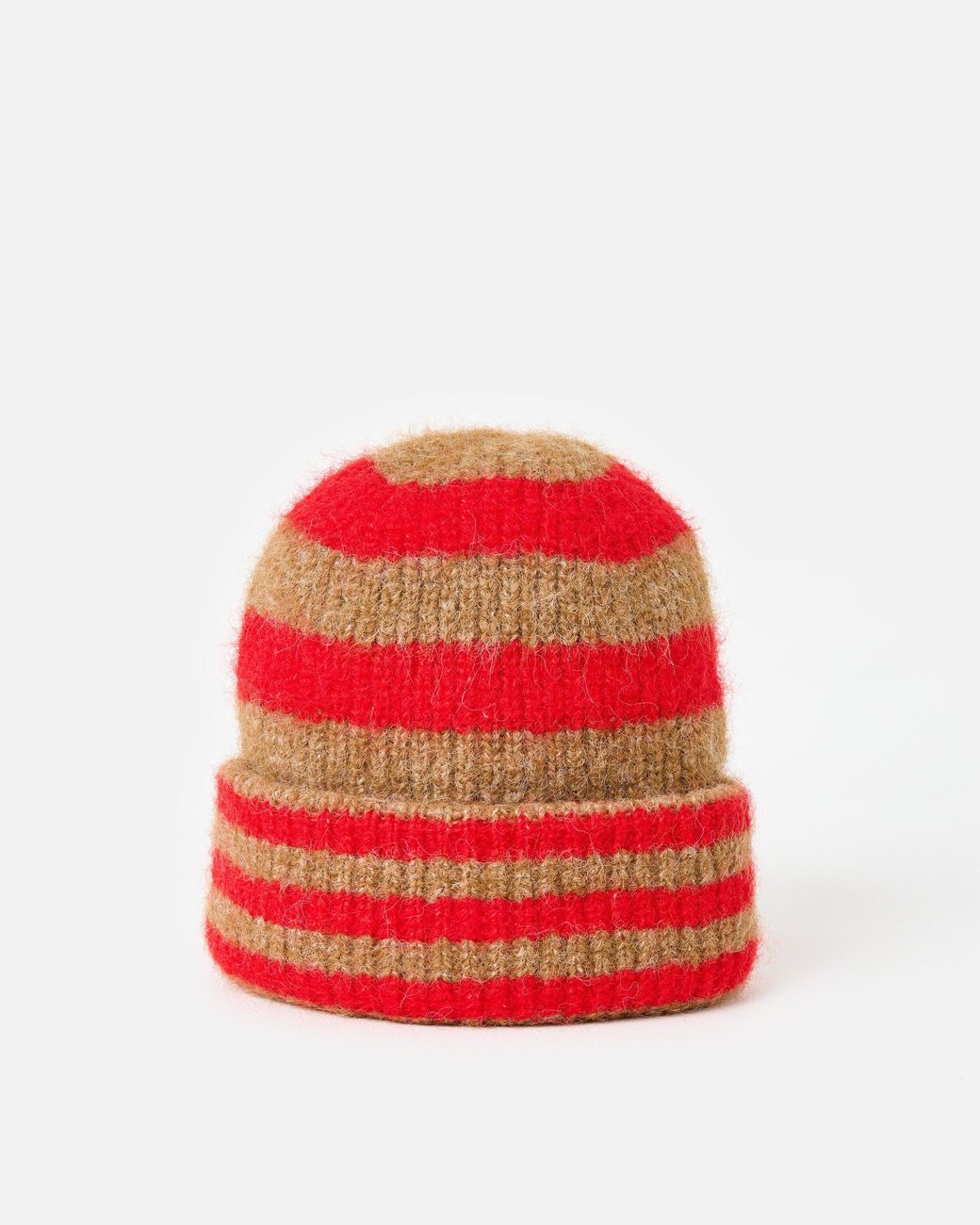Oliver Bonas Red Brown & Striped Knitted Beanie Hat