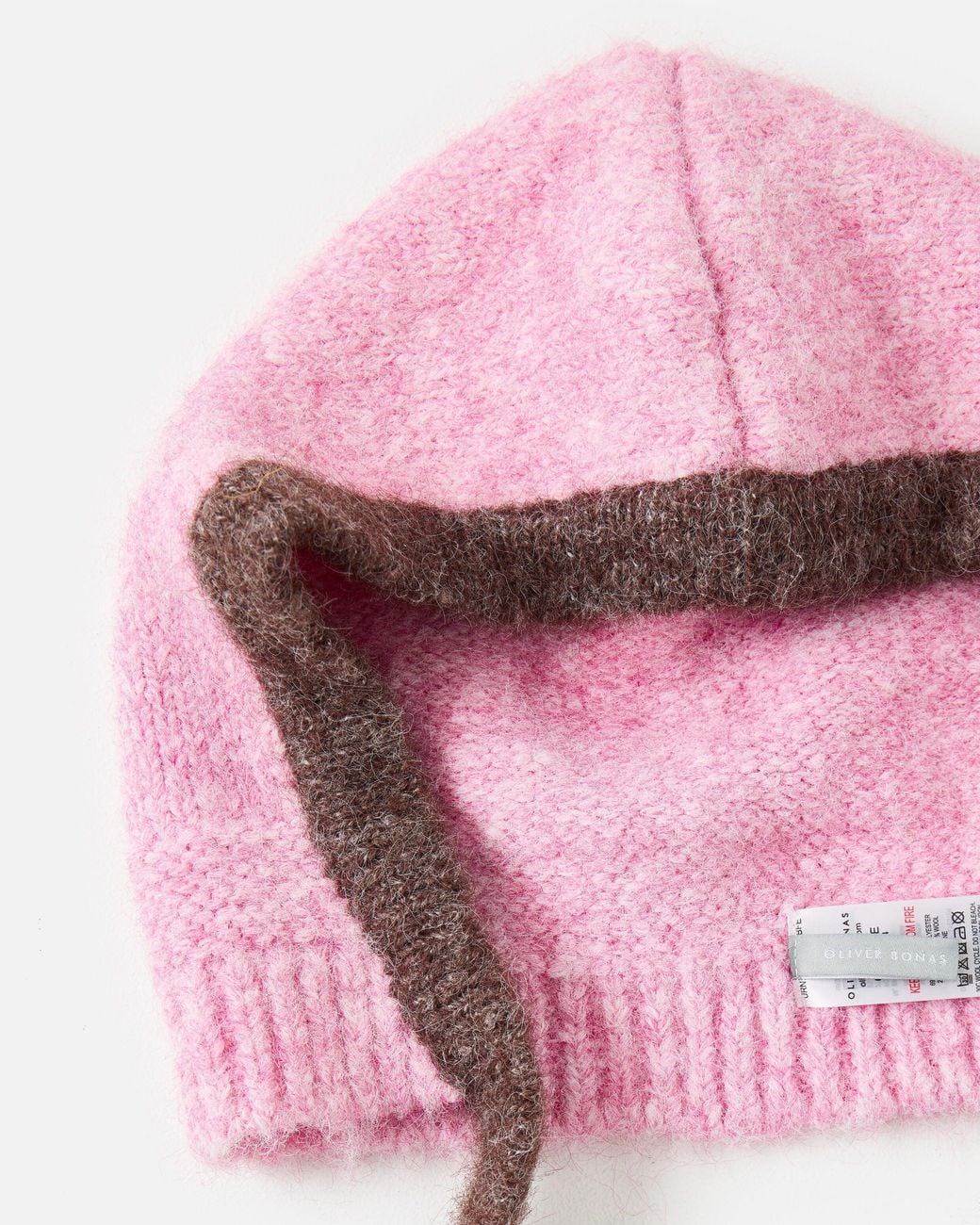 Oliver Bonas Pink Marl & Brown Fluffy Knitted Bonnet