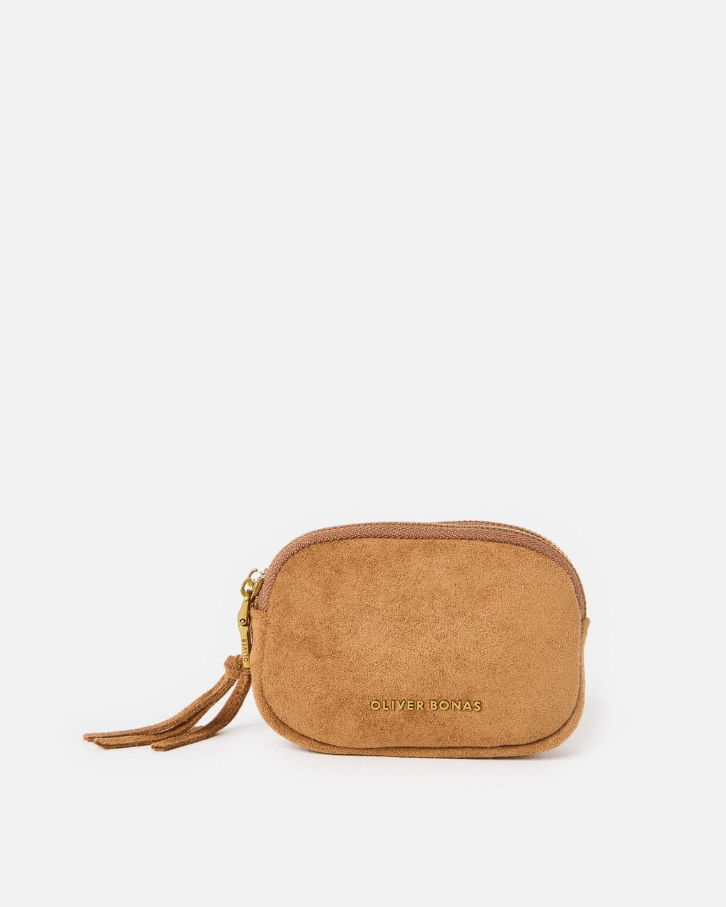 Oliver Bonas Multicolor Nina Tan Faux Suede Double Zip Keyring Pouch