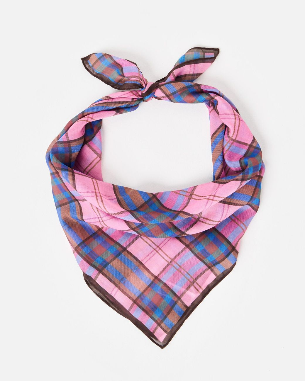 Oliver Bonas Pink & Blue Checked Large Square Scarf
