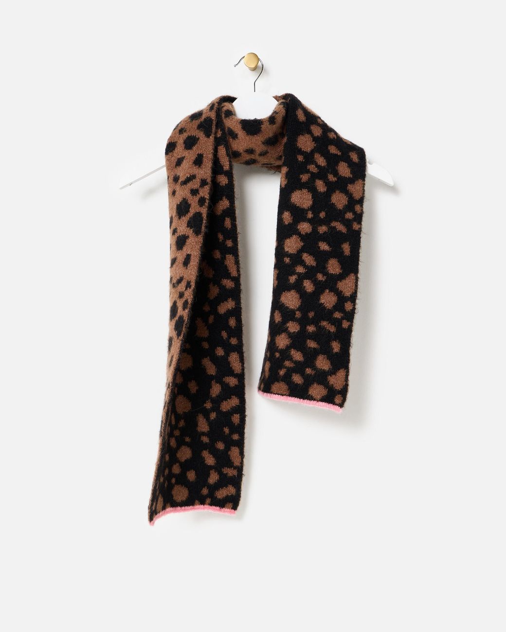 Oliver Bonas Brown & Black Spotty Animal Print Knitted Scarf