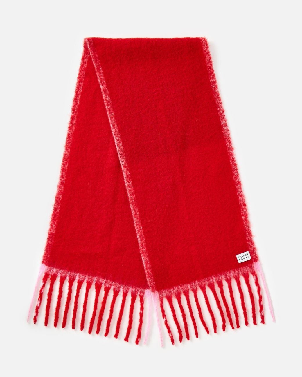 Oliver Bonas Red & Pink Side Stripe Knitted Heavyweight Scarf