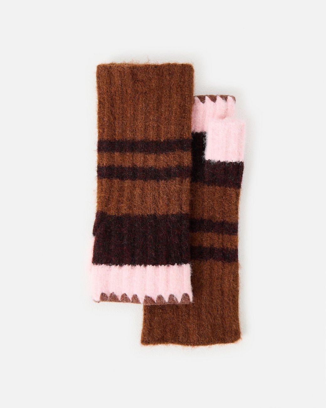 Oliver Bonas Brown Chocolate & Pink Striped Fingerless Gloves
