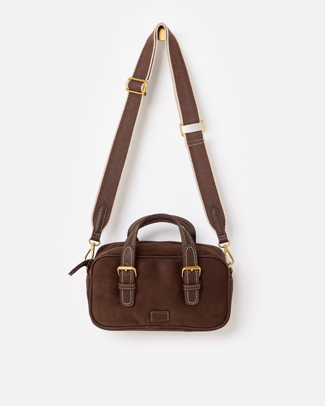 Oliver Bonas Brown Sara Buckle Faux Suede Crossbody Bag