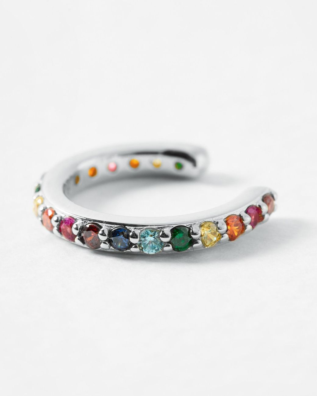 Oliver Bonas White Rainbow Gem Inlay Sterling Silver Ear Cuff