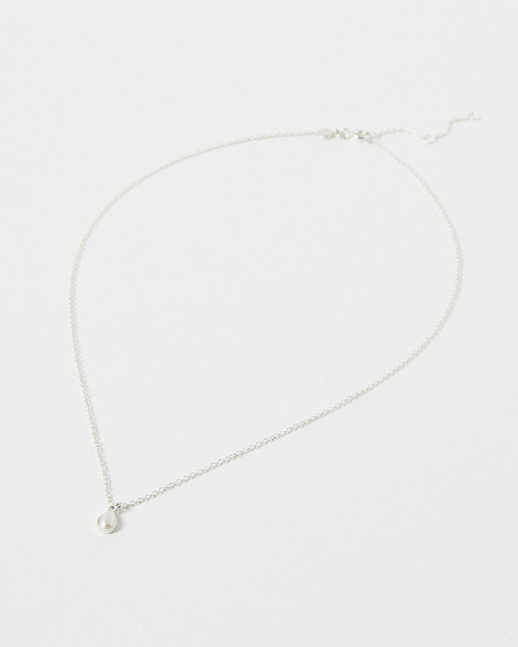 Oliver Bonas White Auden Pearl Silver Drop Pendant Necklace