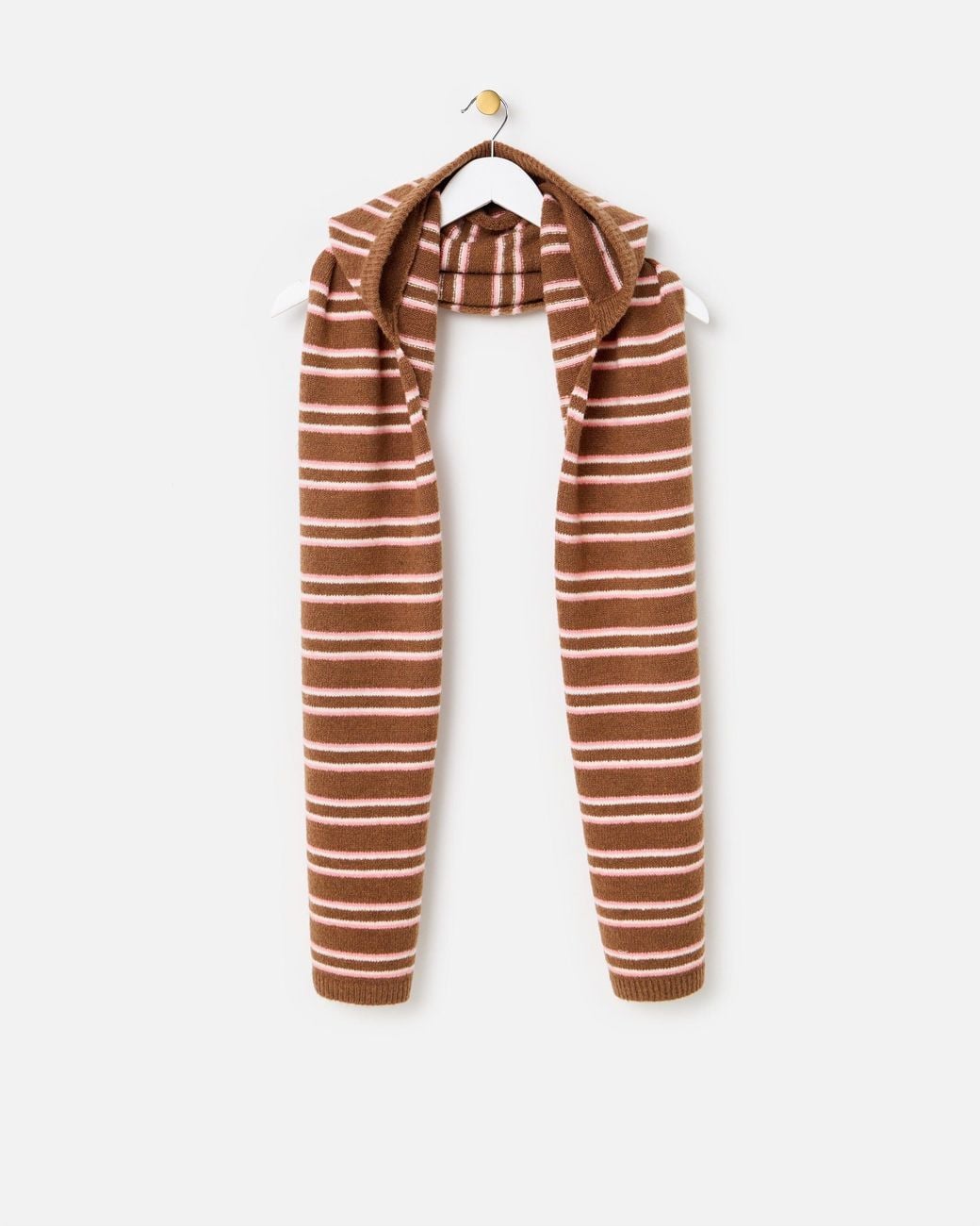 Oliver Bonas White & Pink Striped Knitted Hooded Scarf