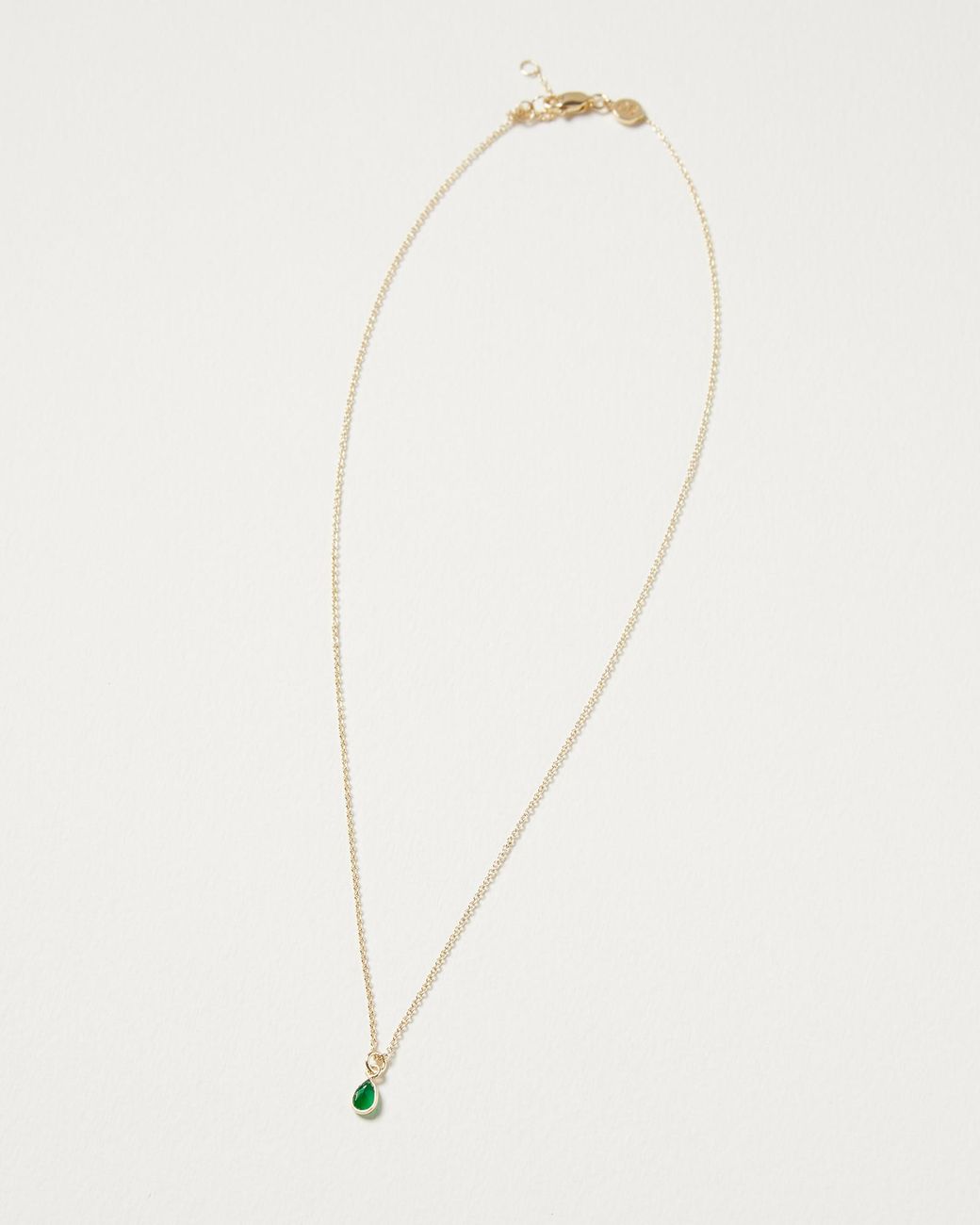 Oliver Bonas White Auden Green Onyx & Drop Pendant Necklace