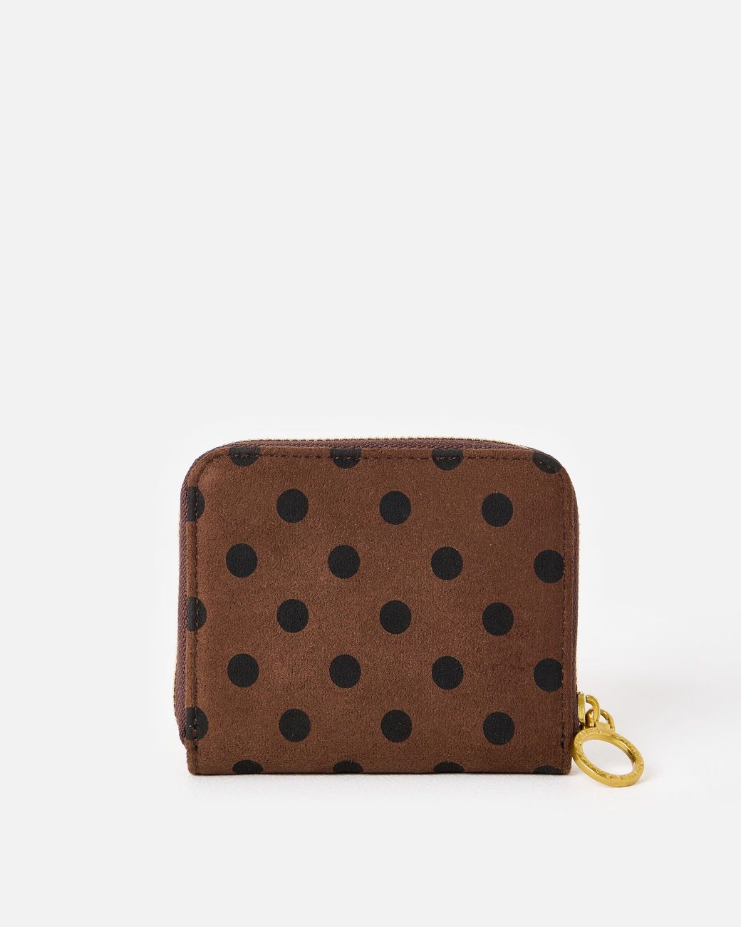 Oliver Bonas Brown Lola Polka Dot Faux Suede Zip Around Purse