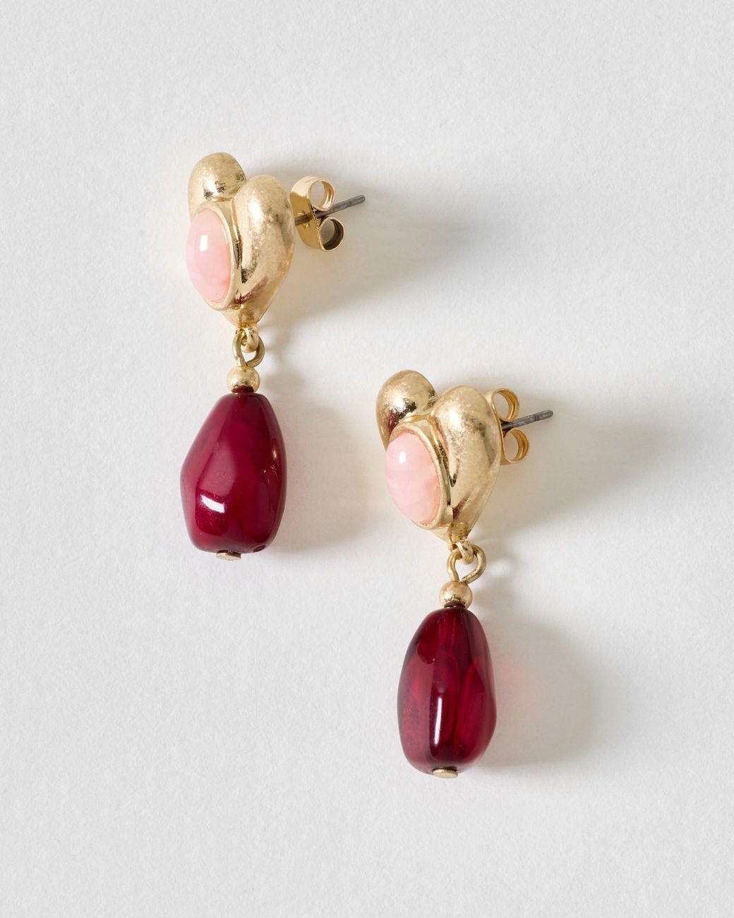 Oliver Bonas White Effie Beaded Stone Heart Drop Earrings