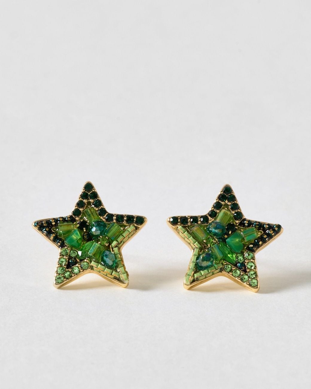 Oliver Bonas Green Becca Stone Cluster Statement Star Stud Earrings