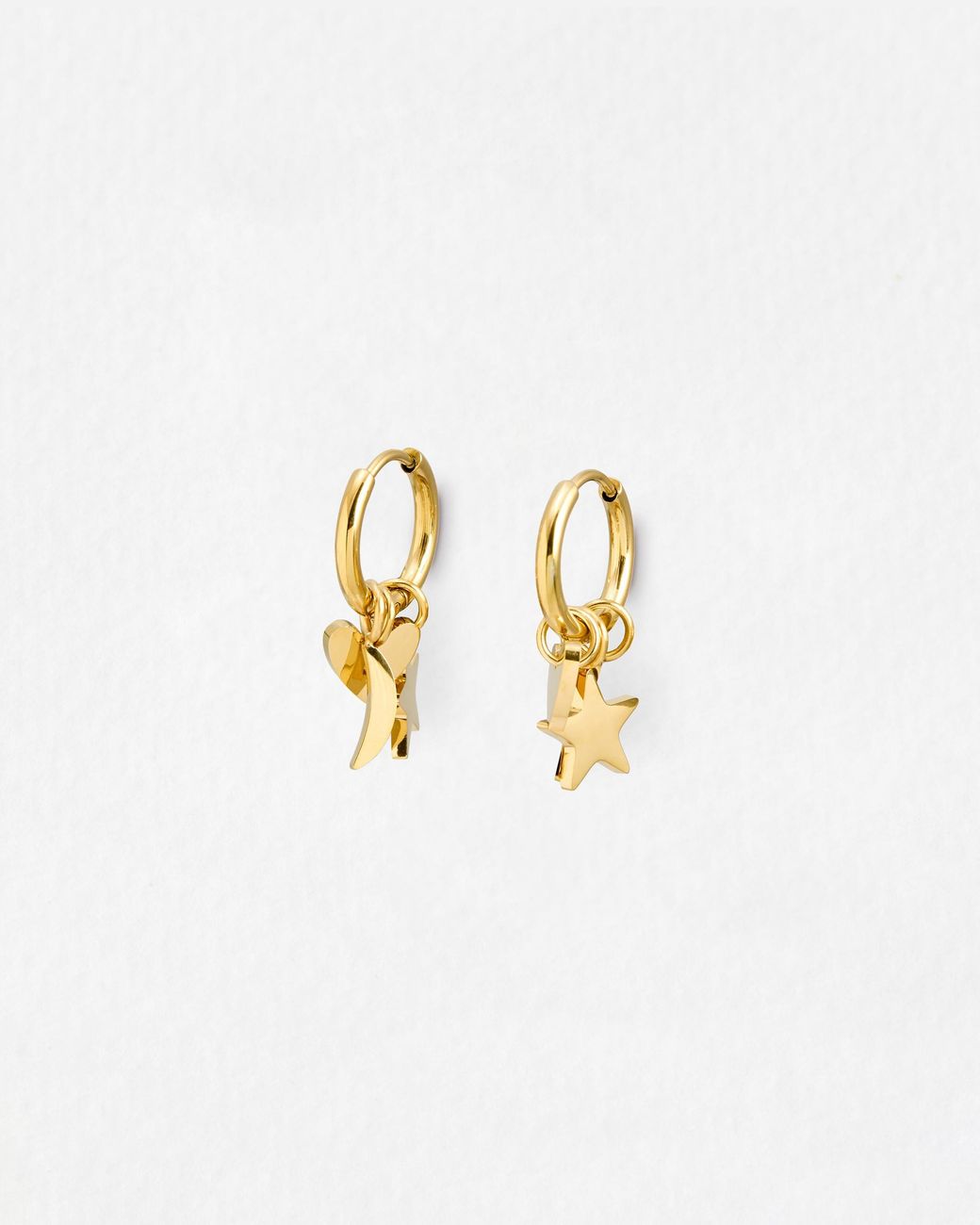 Oliver Bonas White Nina Tone Waterproof Star, Moon & Heart Charm Hoop Earrings