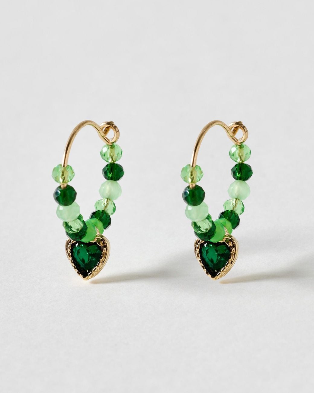 Oliver Bonas Green Nova Beaded Heart Hoop Earrings