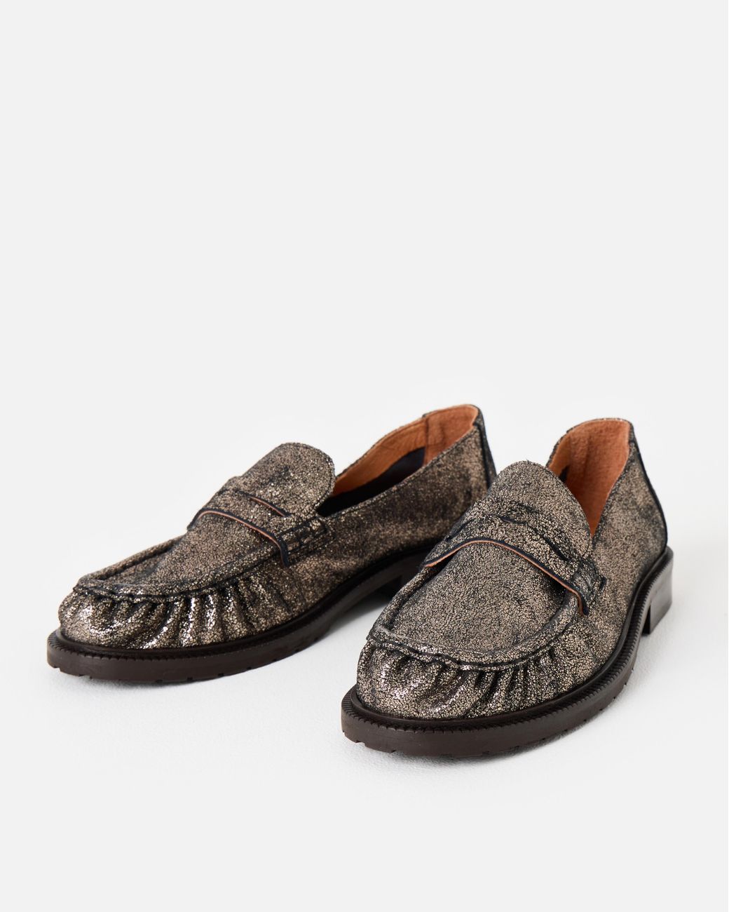 Esska Brown Katherine Gunmetal Metallic Loafers, Size 3