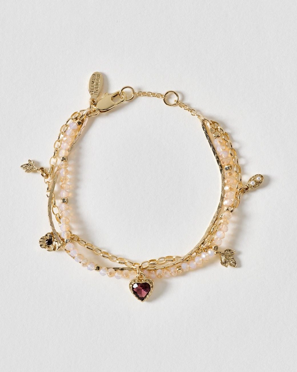 Oliver Bonas Metallic Astra Beaded Heart Layered Bracelet