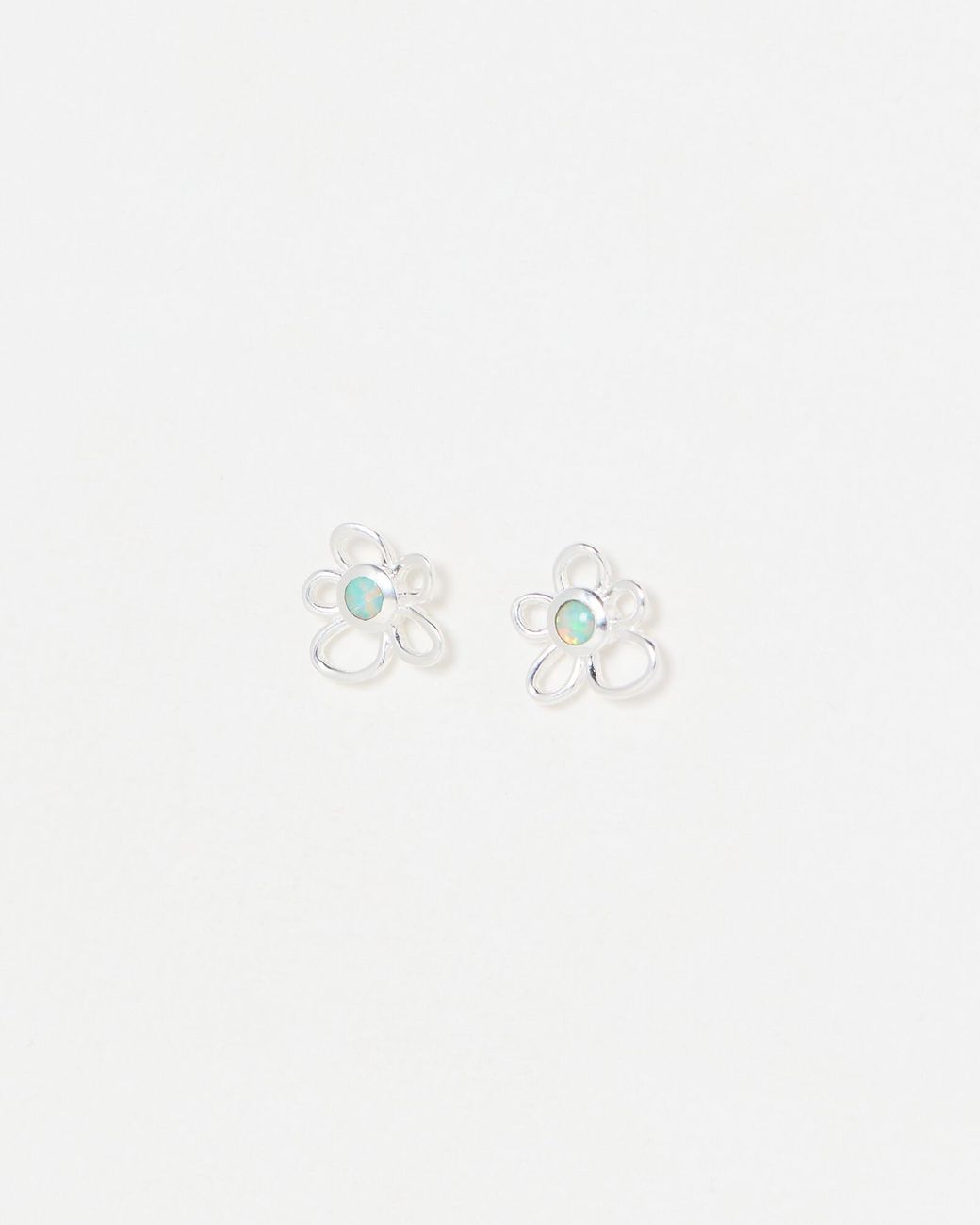 Oliver Bonas White Alyssa Sterling Silver Opalite Flower Stud Earrings
