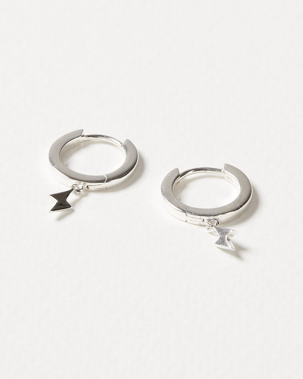 Oliver Bonas Natural Lightning Bolt Charm Silver Hoop Earrings