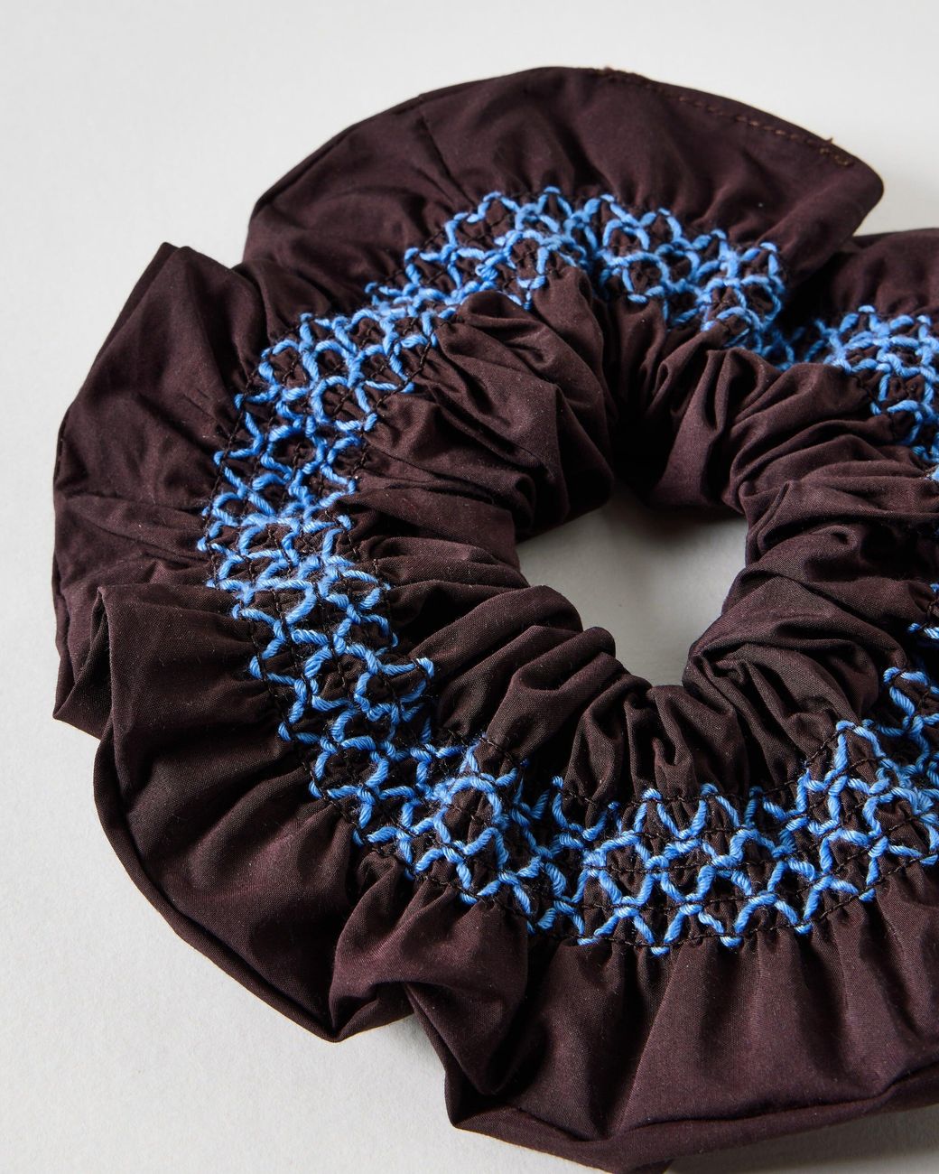 Oliver Bonas Blue Calista Brown Stitched Scrunchie