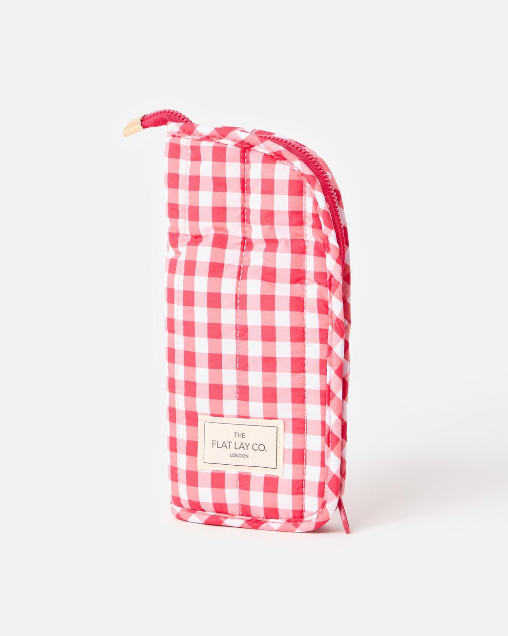 Flat Lay London Pink Red Gingham Makeup Brush Case