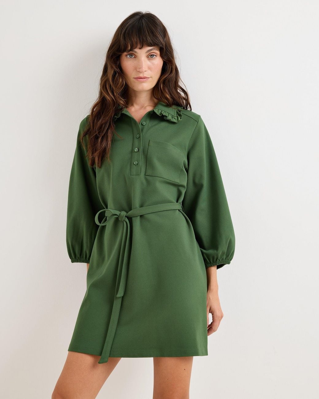 Oliver Bonas Green Frill Collar Tie Waist Mini Dress, Size 10
