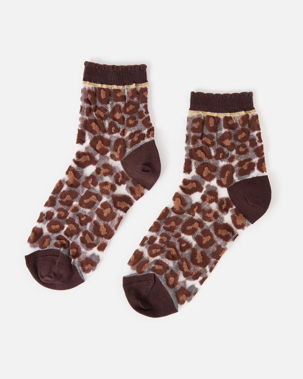 Oliver Bonas Brown & Gold Leopard Print Sheer Ankle Socks