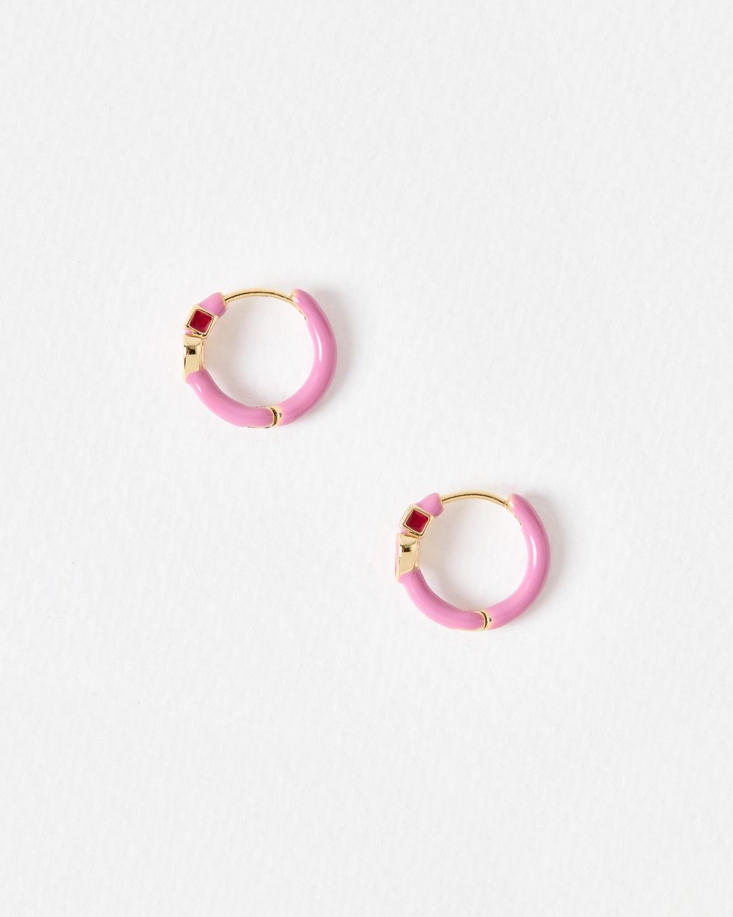 Oliver Bonas White Ciara Mini Heart Enamel Huggie Earrings