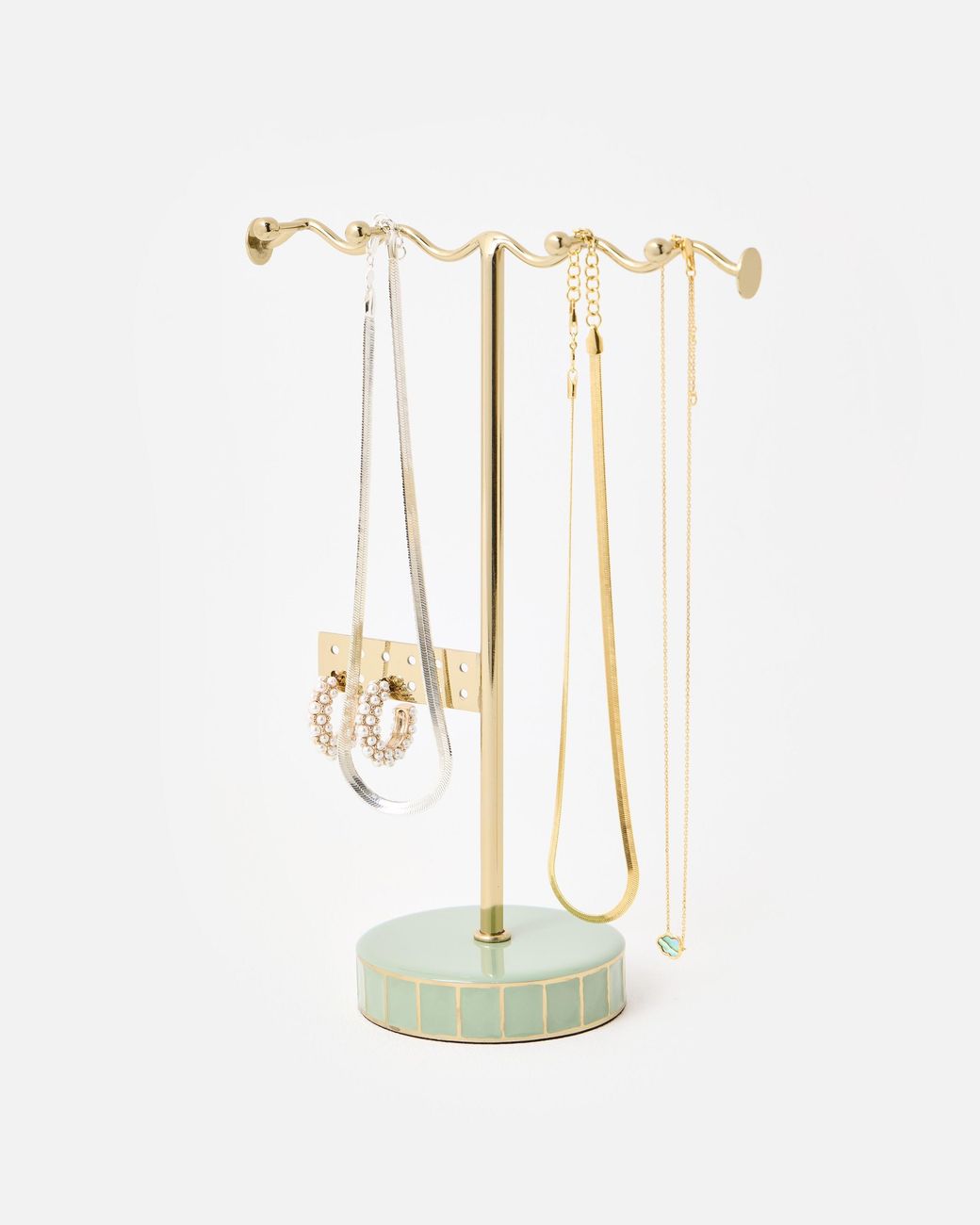 Oliver Bonas White Cilo Green Enamel Circle Jewellery Stand