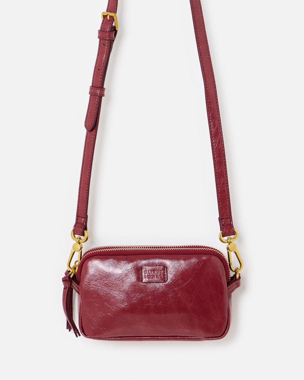 Oliver Bonas Red Naha Burgundy Crackle Crossbody Bag Medium